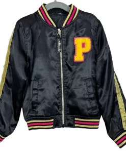 Pelle Pelle Black Satin Varsity Bomber Jacket