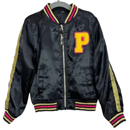 Pelle Pelle Black Satin Varsity Bomber Jacket