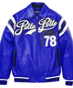 Pelle Pelle Blue Encrusted Varsity Plush Jacket