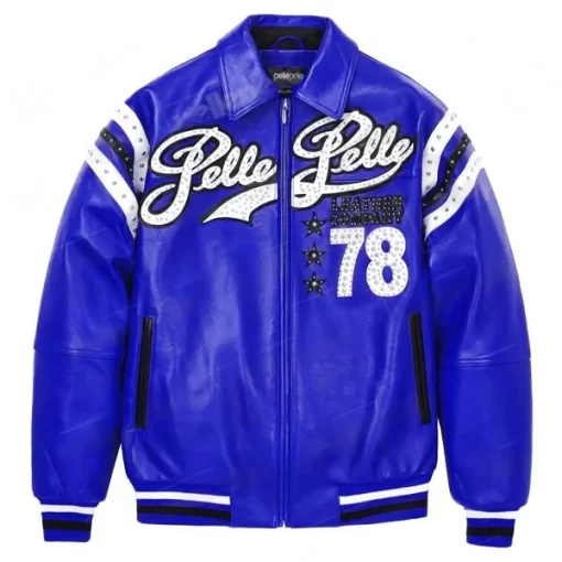 Pelle Pelle Blue Encrusted Varsity Plush Jacket