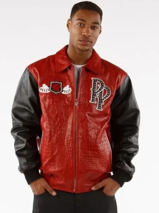 Pelle Pelle Mens Black And Red Winged Leather Jacket