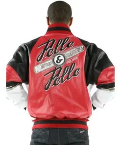 Pelle Pelle Red Black Men Leather Varsity Jacket.