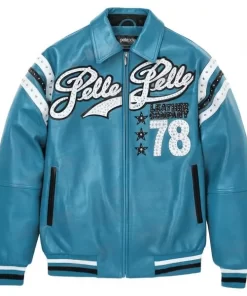 Pelle Pelle Turquoise Encrusted Varsity Plush Jacket