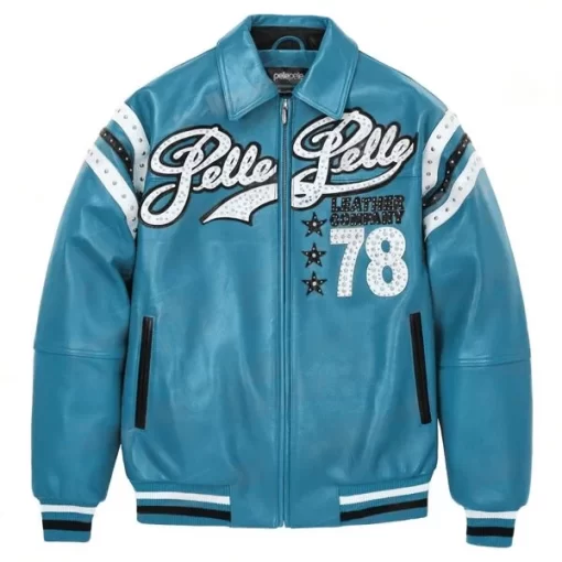 Pelle Pelle Turquoise Encrusted Varsity Plush Jacket