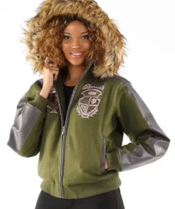 Pelle Pelle Womens Dynasty Olive Hooded Jacket.