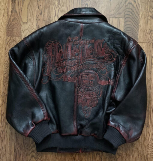 Vintage Pelle Pelle Embroidered Black Leather Jacket.