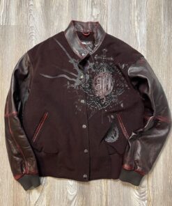 Women’s Pelle Pelle Burgundy Wool Leather Embellished Varsity Jacket.