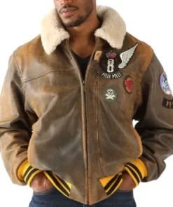 Pelle Pelle Brown Fur Collar Patches Jacket | Leather Jacket