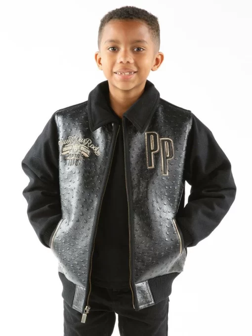 Kids Pelle Pelle Encrusted Black Leather Jacket