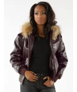 Authentic Pelle Pelle Studded Line Jacket Burgundy