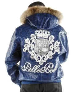 Pelle Pelle Men Crest Fur Hood Blue Jacket | Leather Jacket