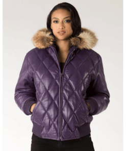 Pelle Pelle Quilted Purple Leather Jacket | Fur Hood Jacket