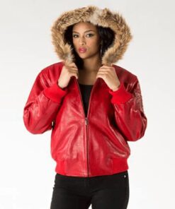 Pelle Pelle Red Leather Crest Fur Hood Jacket | Women Jacket