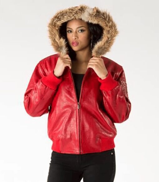 Pelle Pelle Red Leather Crest Fur Hood Jacket | Women Jacket