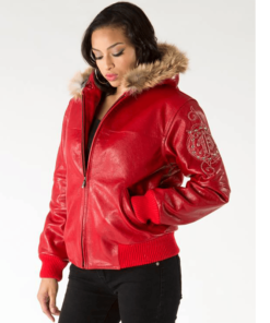 Pelle Pelle Red Leather Crest Fur Hood Jacket | Women Jacket