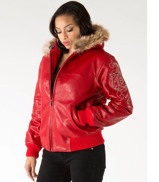 Pelle Pelle Red Leather Crest Fur Hood Jacket | Women Jacket