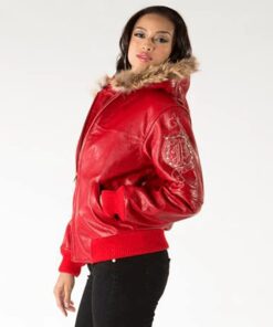 Pelle Pelle Red Leather Crest Fur Hood Jacket | Women Jacket