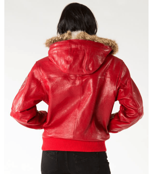 Pelle Pelle Red Leather Crest Fur Hood Jacket | Women Jacket