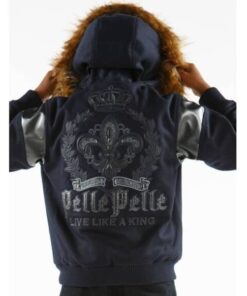 Pelle Pelle Live Like A King Fur Hooded Navy Kids Jacket