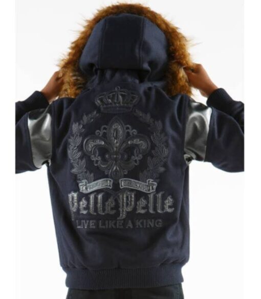 Pelle Pelle Navy Blue Wool Fur Hood Jacket | Kids Jacket