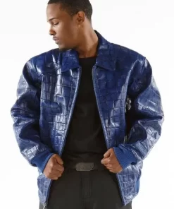 Bold Pelle Pelle Mens Crocodile Skin Blue Jacket