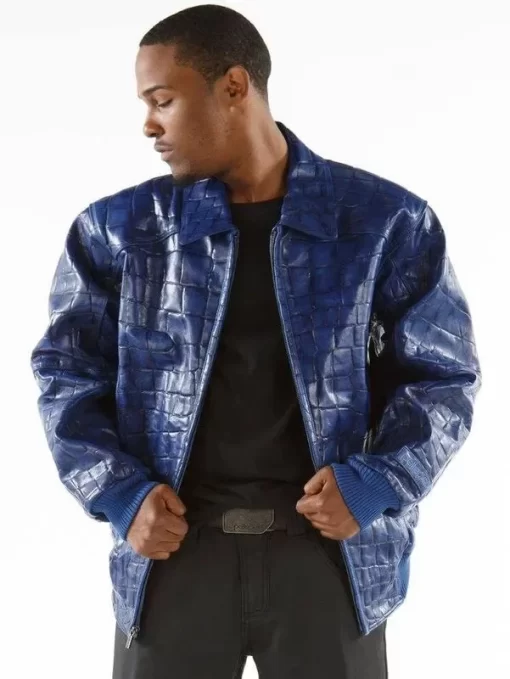 Bold Pelle Pelle Mens Crocodile Skin Blue Jacket