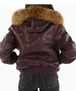 Pelle Pelle’s Women Purple Encrusted Studded Fur Hood Leather Jacket