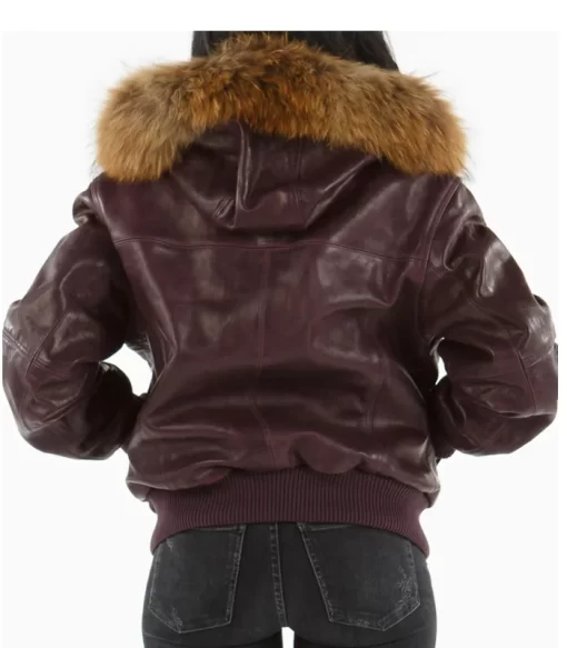 Pelle Pelle’s Women Purple Encrusted Studded Fur Hood Leather Jacket