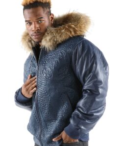 Pelle Pelle Blue Encrusted Hooded Jacket