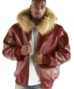 Pelle Pelle Plain Maroon Fur Hood Jacket