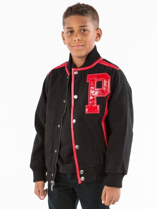 Pelle Pelle Kids Black Wool Red Strip Jacket