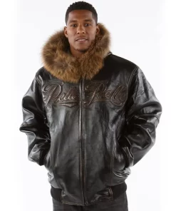 Men’s Pelle Pelle Dark Brown Fur Hooded Real Leather Jacket