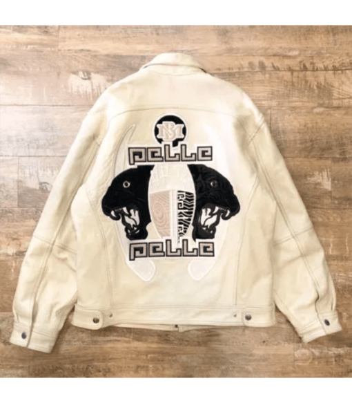 Pelle Pelle Cream Back Embroidery Leather Jacket