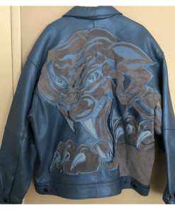 Pelle Pelle Marc Buchanan Metallic Blue Puma On The Back Leather Jacket