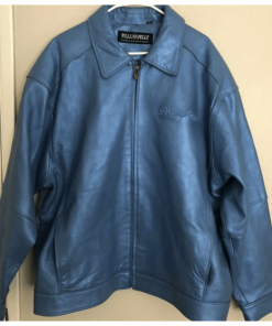 Pelle Pelle Marc Buchanan Metallic Blue Puma On The Back Leather Jacket