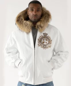 Pelle Pelle Men Marc Buchanan White Crest Fur Hooded Leather Jacket