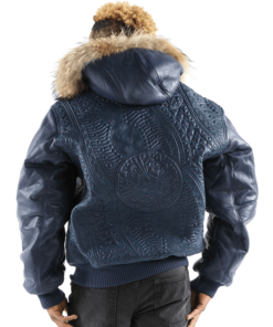 Pelle Pelle Mens Blue Fur Hood Jacket