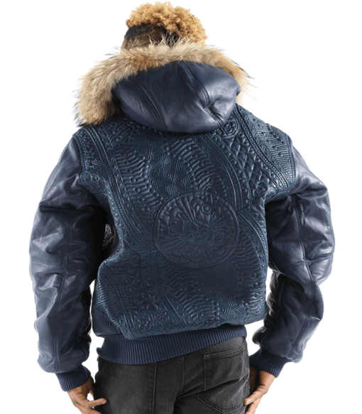 Pelle Pelle Mens Blue Fur Hood Jacket