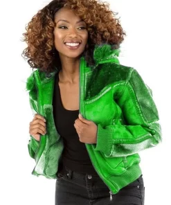 Pelle Pelle Women Green Fur Hooded Jacket