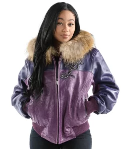 Pelle Pelle Women Violet Morocco Fur Hooded Jacket