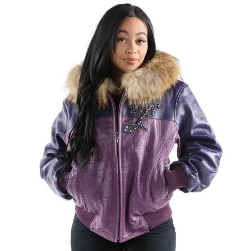 Pelle Pelle Women Violet Morocco Fur Hooded Jacket