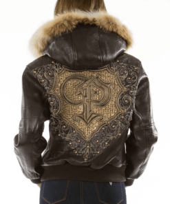 Pelle Pelle Womens Double P Fur Hood Brown Leather Jacket