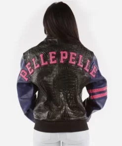 Pelle Pelle Womens Letterman Black Alligator Jacket