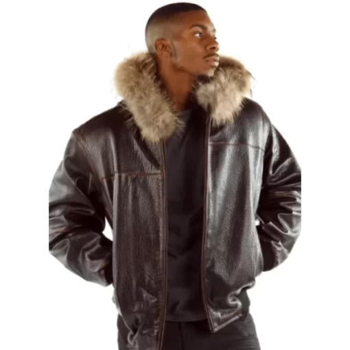 Pelle Pelle Fur Hood Script Leather Jacket | Men Jacket