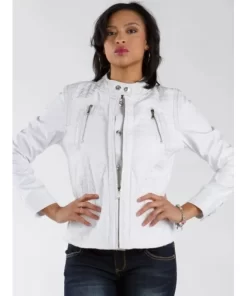 Pelle Pelle White Women Biker Jacket | Houndstooth Jacket