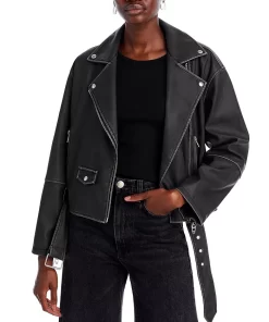 Black Belted Cropped Leather Jacket