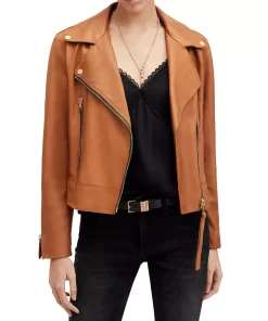 Brown Zipper Cropped Leather Jacket