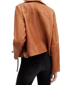 Brown Zipper Cropped Leather Jacket