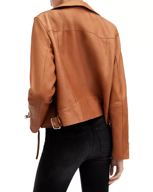 Brown Zipper Cropped Leather Jacket