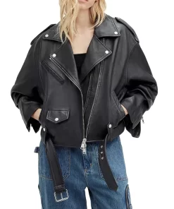 Black Biker Cropped Leather Jacket | Leather Jacket